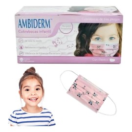 Cubrebocas Infantil Tricapa Rosa Con Pandas Ambiderm 50pzs Color Rosa Claro