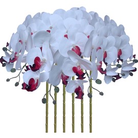 FagusHome 32 Inch Artificial Phalaenopsis Flowers 6 Pcs Artificial Orchid Flowers Stem Plants for Home Décor (Pure White)