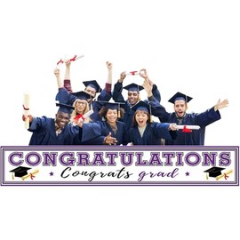 MORAINJAY Graduation Banner for Class of 2025 Celebrations,300 * 50cm Purple Congratulations Decorations Banners,Graduation Bunting Party Supplies for High School,Classroom Decors