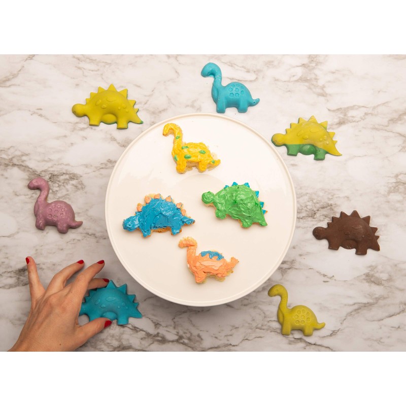 Handstand Kitchen Dinosaur Buddies T-Rex and Stegasaurus Shaped Silicone Cupcake