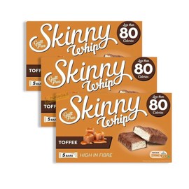 3 x Skinny Whip Bars Toffee Flavour | Low Calorie Snack Bars | High Fibre Light Snack | Guilt-Free Sweet Treat | Lunchbox and On-the-Go Snack