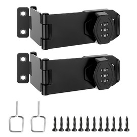 Cabinet Door Locks, 4 Inch Collapsible Password Rotary Hasp Locks File Cabinet Locks, for 90/180 Degree Drawers, Cupboard, Cabinets, Small Doors, Barn Door, Outdoor Fence, Black, 2 Pack