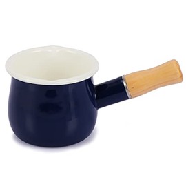 FARCADY enamel milk pan with wooden handle mini enamel pan is suitable for heating small liquid parts(D015, White)