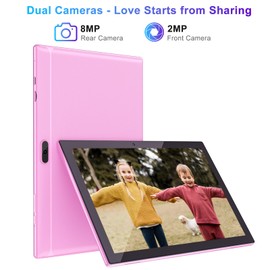 RUIQIAI Tablet 10.1 inch Android 12 Tablet, 4GB+64GB+1TB Expand, 1280 * 800 IPS HD Touch Screen Tablet with case, Quad-Core, 6000mAh Battery, Dual Camera, Wi-Fi, BT, Pleasure and Work (Pink)