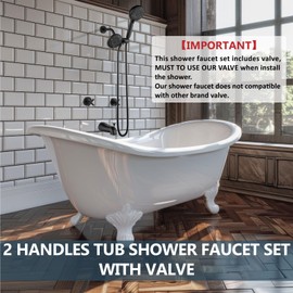 Aolemi 2 Handles Tub Shower Faucet Set with Valve Bathtub Combo Set Dual Shower Head System Complete Trim Kit Wall Mounted Matte Black