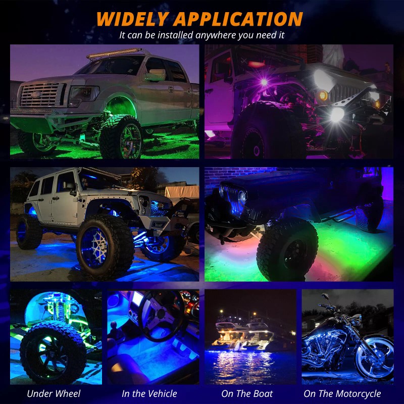 KEEPDSGN 10 Pods RGB LED Rock Lights Kit Underbody Neon