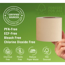 48 Bulk Premium Unbleached Bamboo Toilet Paper, Plant-Based, PFAS Free, 3PLY & 300 Sheets, FSC Certified, Organic Brown, Chlorine Free, Plastic Free, BPA Free, Septic Safe Toilet Tissue (48)