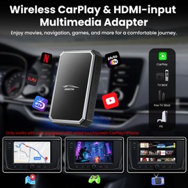 LAMTTO Car TV Mate Pro and Wireless CarPlay Adapter – Upgrade 2 in 1 Magic AI Box Convert Car Screen to TV with HD Media Port for Fire Stick and Switch for OEM Wired Factory 2016+