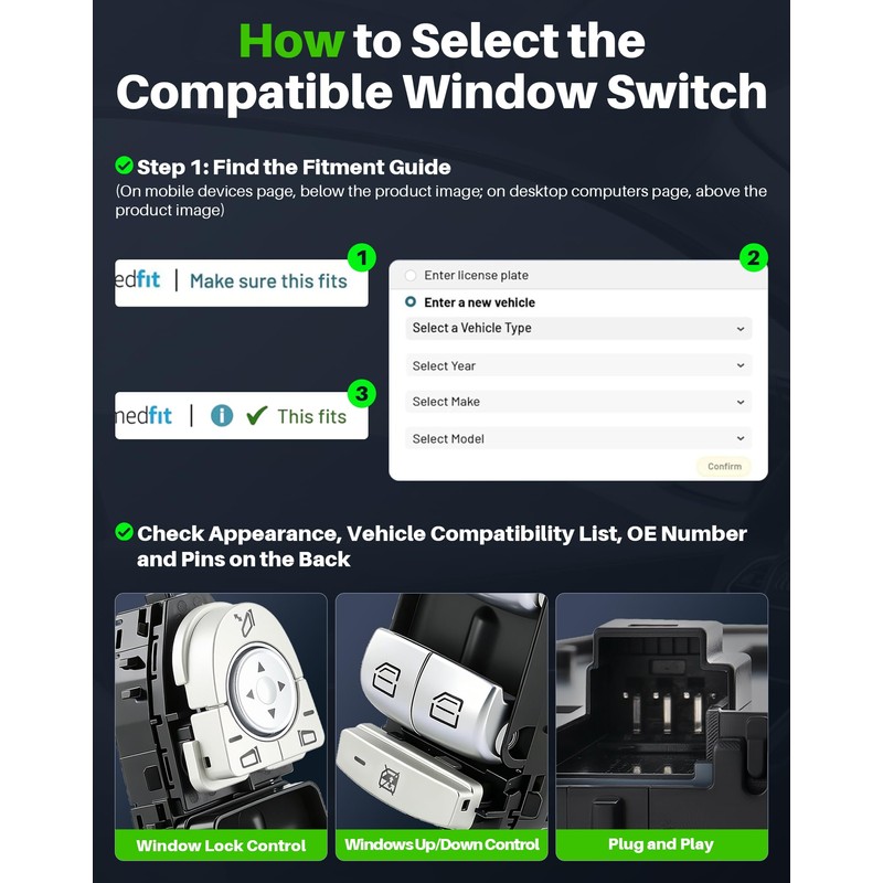 Dacall Power Window Switch Fit for Mercedes-Benz C300, C350e, C400,