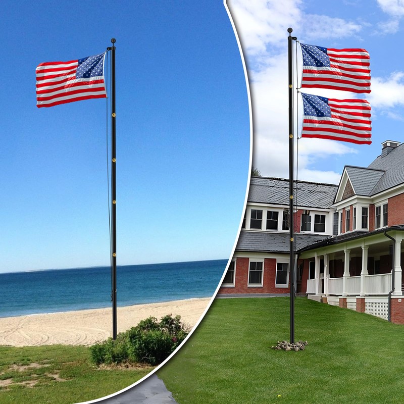 25FT Heavy Duty Flag Pole,14-Gauge Aluminum,Resist Strong Wind Reinforcement Ring