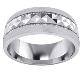 Heavy Sterling Silver 8mm Mens Wedding Band Diamond Cut Pyramid Patterned Ring Comfort Fit Brushed (S)