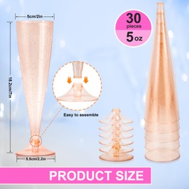 Enjamyo 30 Pack Plastic Champagne Flutes,5 OZ Rose Gold Glitter Plastic Glasses,Champagne Flutes Disposable,Toasting Glasses for Party Wedding Mimosa Bars Thanksgiving Day Christmas