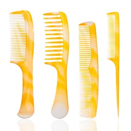 FHALLYNN Yellow Hair Styling Combs Set - Wide-Tooth, Fine-Tooth, Rat Tail, and Dual Comb for Men and Women