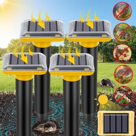 Pestvanish Mole Repellent Solar Powered,2025 Upgraded Gopher Repellent Ultrasonic Solar Powered,Vole Repeller Outdoor for Lawns Garden Yard,Gopher Trap Killer for Mole,Snake (Yellow,4 Pack)