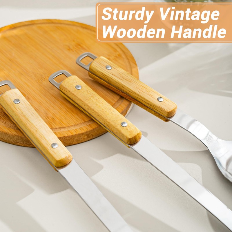 FJNATINH Cooking Utensils Set with Wood Handle, 9 Pieces Wok