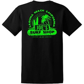 Joe's USA Surf Shop Men's Vintage Beach Logo Heavy Cotton T-Shirt, Tall XL Black