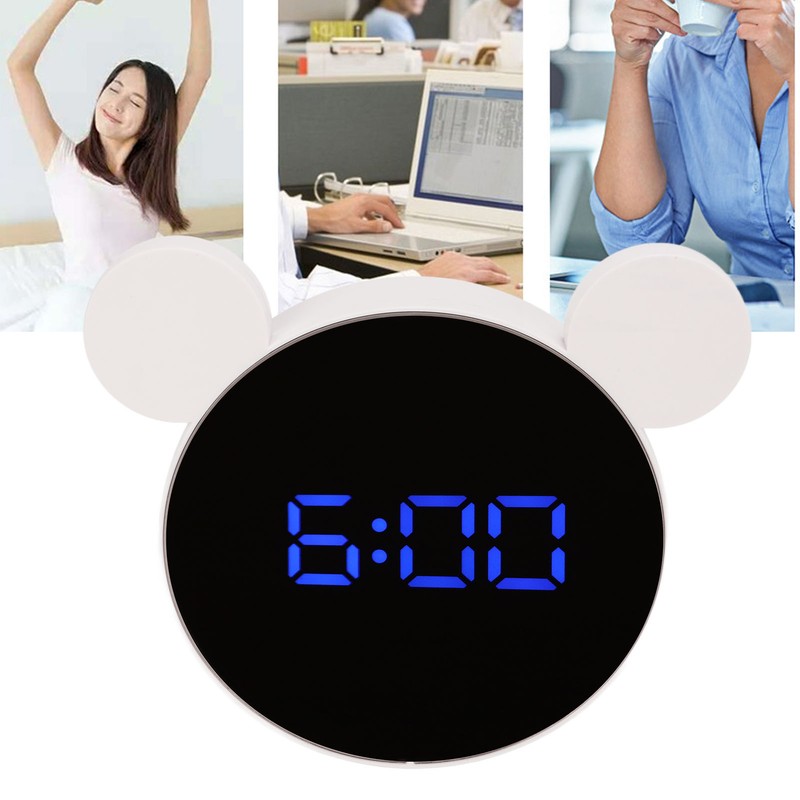 Mirrored Digital Alarm Clock Cute Mice Ear Shape LED Mirror