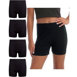 Rene Rofe Girls Athletic Shorts - 4 Pack Soft Stretch Breathable Girls Bike Shorts Four-Way Stretch Cheer Dance Sports Short, Size 7-8, Black/Black/Black/Black