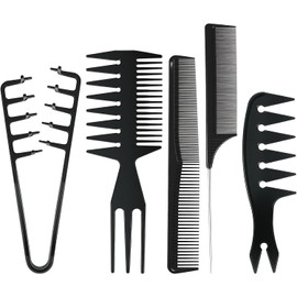 Set de Peines Profesionales 5 Piezas para Cabello Hombre y Mujer, Peine Texturizador, Peine Dientes Anchos, Peine de Cola y Peine Fino, Ideal para Cabello Rizado, Volumen y Estilizado de Barbería