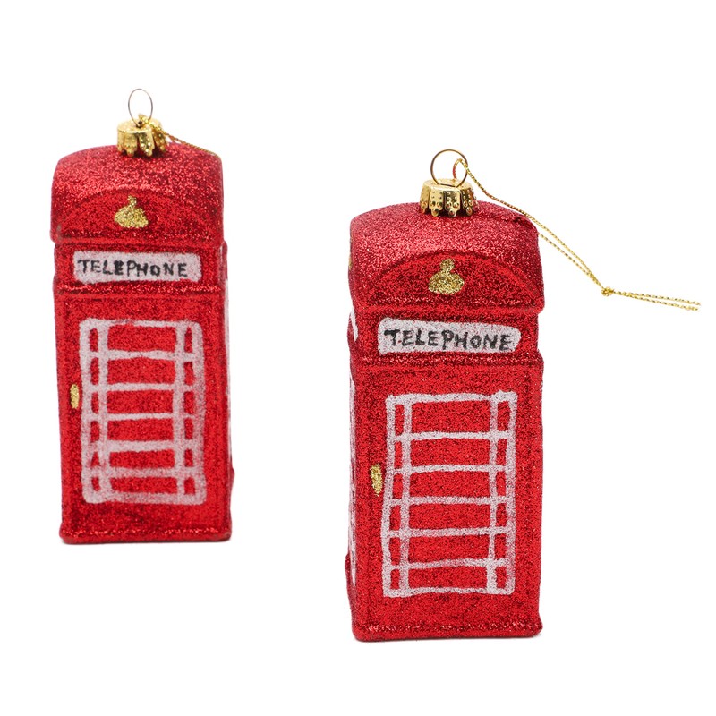 Toyland® 12cm Glittery Traditional British Phone Box Shaped Christmas Bauble