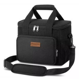 Heopono Insulated Lunch Bag, Portable Cooler Bag for Picnic, Beach and Travel (Black)