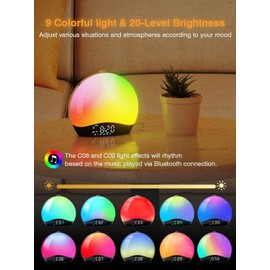 Sunrise Alarm Clock with Bluetooth Speaker Sound Machine, Sunrise and Sunset Simulation, Snooze, Dual Alarms, FM Radio & Reading Lamp, 22 Natural Sound Machine for Gentle Wake Up