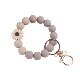 Fuqimanman2020 Daisy Flower Silicone Beads Wristlet Keychain Cute Sunflower Key Ring Holder For Women Girls-Grey