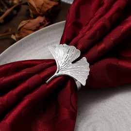 Set of 12 Napkin Rings, Fabric Napkin Holder Rings, Napkin Rings, Fan-shaped Leaf Napkin Buckles for Table Decoration, Wedding, Party, Holiday, Banquet (Silver, 5.8 x 4.8 cm)