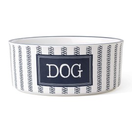 PetRageous 16033 Country Blue Stoneware Bowl 6-Inch Diameter and 2.5-Inch Tall Bowl with 3.5-Cup Capacity and Dishwasher and Microwave Safe for Medium and Large Dogs, Navy Blue/White