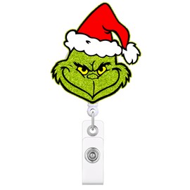 Funny Christmas Badge Reel – Cute Glitter Retractable ID Card Holder with Alligator Clip, Festive Holiday Accessory for Nurses, Teachers, and Office Staff