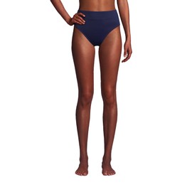 Lands' End Women's Chlorine Resistant High Leg High Waisted Bikini Swim Bottoms, Deep Sea Navy, Large