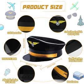 Matiniy Pilot Costume Set Including T-Shirt Pilot Hat Tie Aviator Sunglasses Badge for Adults Aviator Cosplay Dress Up Accessories (Black, 170)