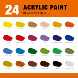 Artbreezing Acrylic Paint Set,24 Colors 0.74 oz/22ml Tubes,Highly Pigment Art Paints for Artists,Beginner to Pro,Ideal for Canvas,Wood,Fabric,Paper (24 Colors)