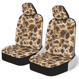 MAKLUVL 2 Packs Tan Duck Camo Car Seat Covers with Matching Headrest Universal Fit Most Vehicles, Automotive Camo Interior Accessories Fits Most Cars, Sedans, Vans, and Trucks