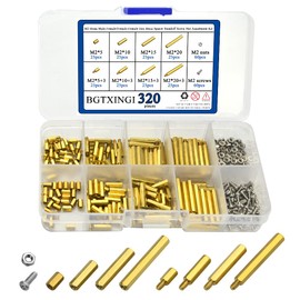 BGTXINGI 320Pcs M2 Brass Male-Female/Female-Female Hex Brass Spacer Standoff Screw Nut Assortment Kit and Stainless Steel Screw Nut Set (Brass M2)