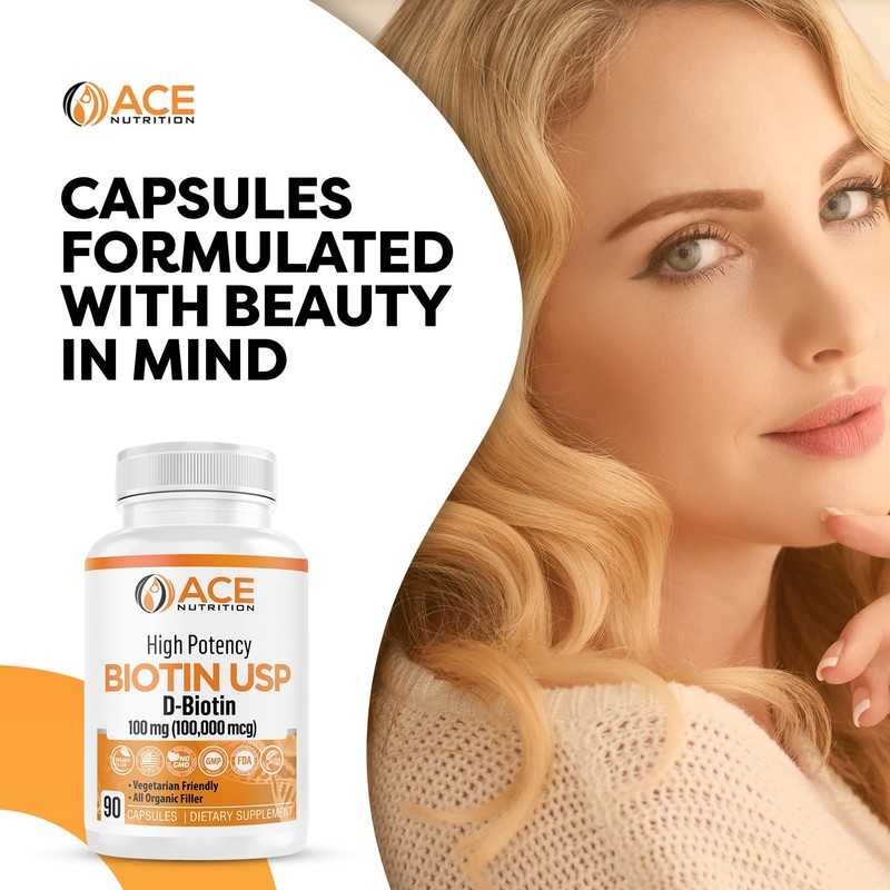ACE NUTRITION High Potency Biotin USP (D-Biotin) 100mg (100,000mcg) (3)