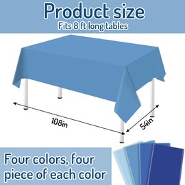 Whaline 16Pcs Dusty Blue Plastic Tablecloth 4 Blue Colors Rectangle Table Cover Waterproof Table Cloth for Birthday Wedding Parties Decorations Supplies, 54 x 108 Inch
