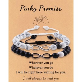 Lucky 8 Infinity Couple Bracelet Howlite and Black Matte Agate Beaded Strand Bracelets Adjustable Chain Long Distance Relationship Infinity Matching Bracelets for Couples Lover Friendship - Style 1