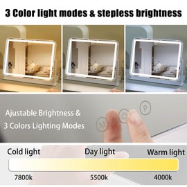 HIEEY Vanity Mirror with Lights, Makeup Mirror with Lights, Three Color Lighting Modes, and 5X Magnification Mirror, Smart Touch Control, 360°Rotation (13.5" x 17.4" White,Gift Box)