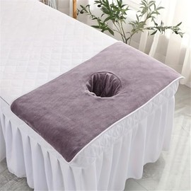 ZIDEPULUO 1PC Spa-Quality Massage Table Hole Towel Super Absorbent Soft Facial Care Body Work Ideal for Professionals & Home Use Towels with Face Hole (Purple Gray)