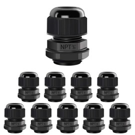 LeMotech 10 Pack NPT 3/8" Cable Glands Waterproof Adjustable 5-10mm Cable Connectors Black Nylon Joints with Gaskets