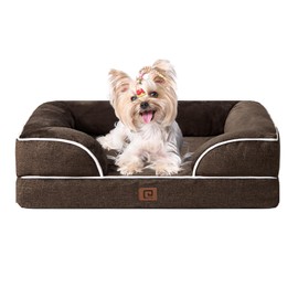 EHEYCIGA EHEYCIGA Orthopedic Dog Bed for Small Dogs, Waterproof Memory Foam Small Dog Beds with Sides, Non-Slip Bottom and Egg-Crate Foam Medium Pet Couch Bed with Washable Removable Cover, Brown