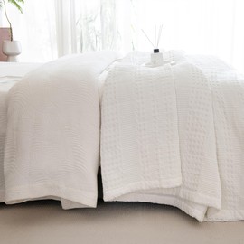 Sanracie White Cotton Quilt Set Queen Size(90"x98")-Waffle Weave Quilt, 3PCS Queen Quilt Bedding Sets, Farmhouse Shabby Boho Chic Quilt Sets for Bed, All Seasons Ultra Soft Qulited Bedspread Set