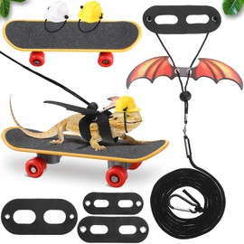 Chivao 5 Pieces Bearded Dragon Accessories Toy Set Bearded Dragon Leashes and Harnesses S/M/L 3 Size Packed Lizard Harness Mini Scooter Lizard Helmet Hats Adjustable Leash(Orange)