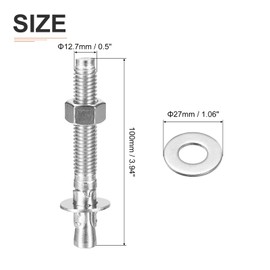 DTGN 1/2" x 4" Wedge Anchors - 10Pack - Good for Cement and Concrete Wall - 304 Stainless Steel Zinc Plated Screw Bolt Nut Expansion Tube Fasteners