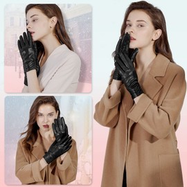 GSG SINCE 1998 Womens Genuine Leather Gloves with Wool Lined Touchscreen Sheepskin Warm Winter Driving Gloves Black Small