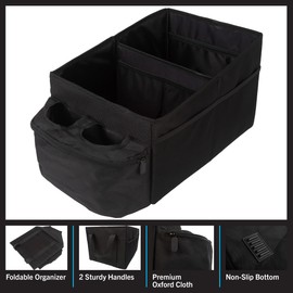Backseat Car Organizer Back Seat or Front Car Seat Organizer - Collapsible Storage Box Caddy with 2 Cupholders and Partitions for Files, Books, Toys, Snacks, Drinks or Road Trip Essentials by Stalwart