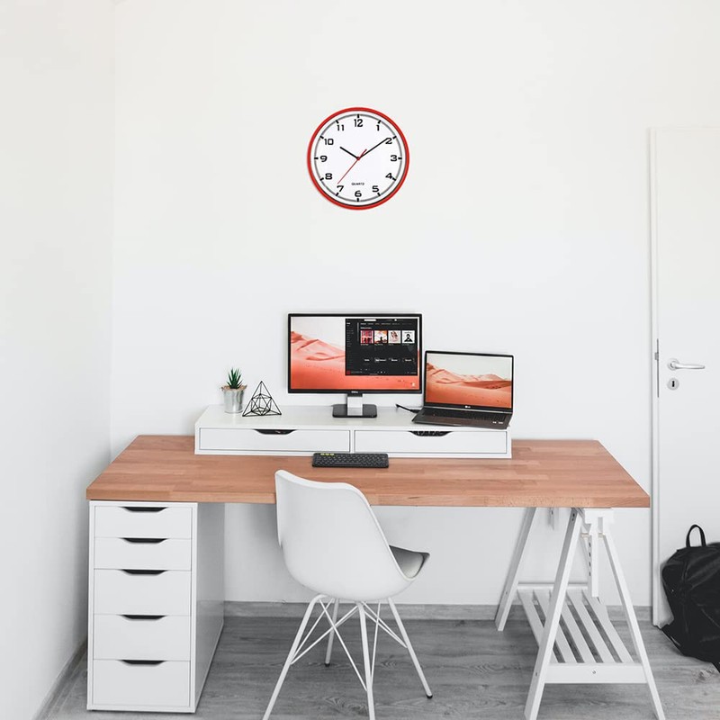 MPM Quality Design Plastic Wall Clock, Red/White, Quartz Stepper Motor,