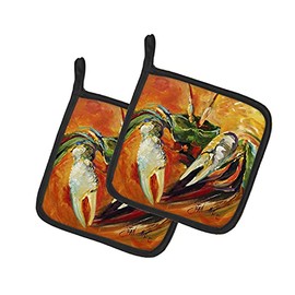 Caroline's Treasures JMK1251PTHD Small Orange Crab Pair of Pot Holders Kitchen Heat Resistant Pot Holders Sets Oven Hot Pads for Cooking Baking BBQ, 7 1/2 x 7 1/2