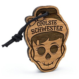 Fashionalarm Key Ring Skull Coolest Sister Made of Wood with Engraving Gift Idea for Siblings for Birthday Christmas, brown
